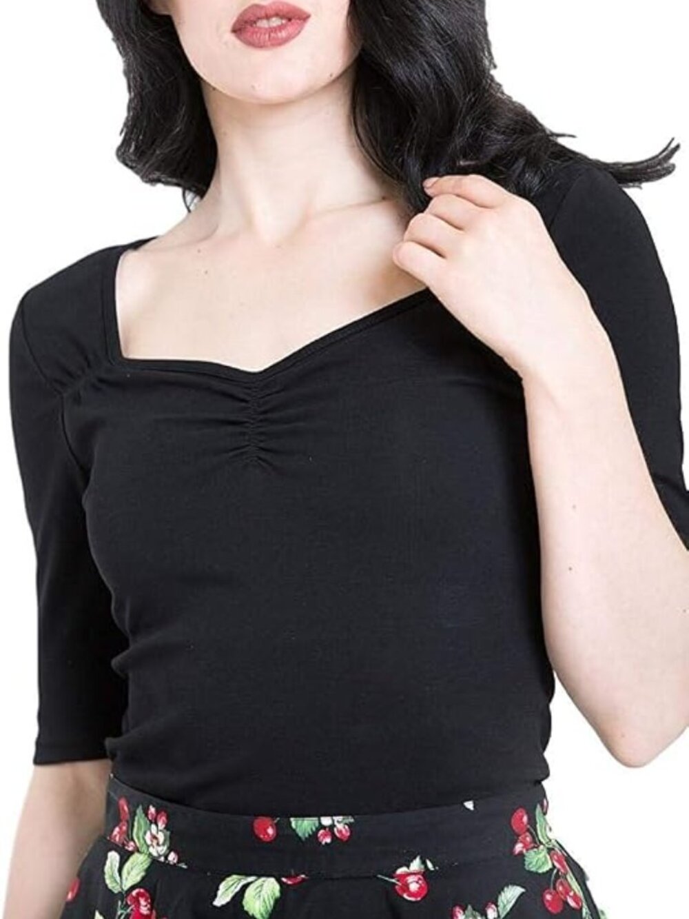 Hell Bunny Philippa Black Sweetheart Neck 3/4 Sleeve Top 2XL Pinup